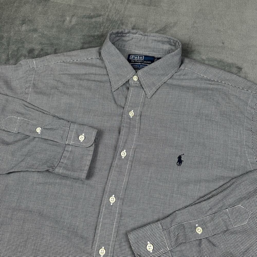 VTG Polo Ralph Lauren Lowell Sport Shirt Mens Large White Houndstooth Button Up